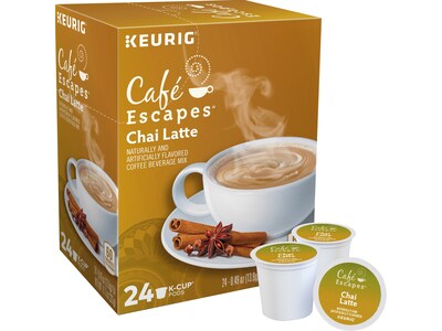 Cafe Escapes Chai Latte Coffee, Keurig® K-Cup® Pods, Light Roast, 96/Carton (10099555068051)