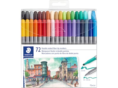 Staedtler Fiber Markers, Twin Tip, Assorted Colors, 72/Pack (320TB72 LU)