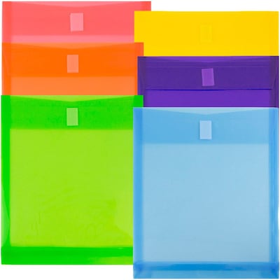 JAM Paper® Plastic Envelopes with Hook & Loop Closure, Letter Open End, 9.75 x 11.75, Assorted Colors, 6/pack (118V1assrt)