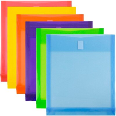 JAM Paper® Plastic Envelopes with Hook & Loop Closure, Letter Open End, 9.75 x 11.75, Assorted Color