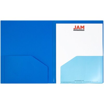 JAM Paper® Heavy Duty Plastic Multi-Pocket Folders, 6 Pocket Organizer, Blue, Bulk 72/Pack (389MP6bu