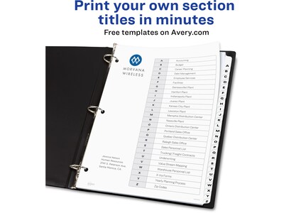 Avery Ready Index Customizable Table of Contents A-Z Tab Dividers, White Tabs, 6 Sets (11829)