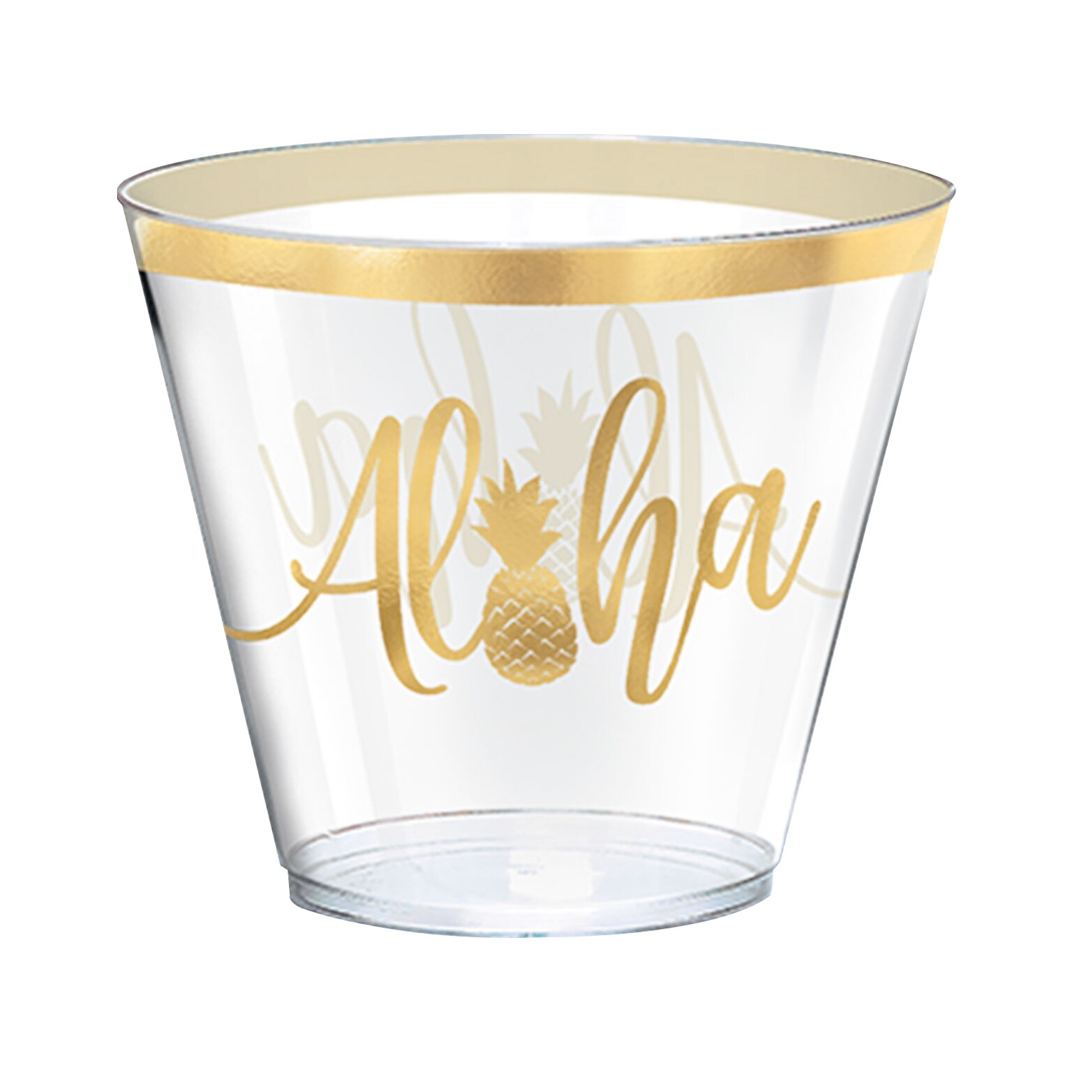 Amscan Aloha Hot Stamped Party Tumblers, Clear/Gold, 2/Pack (350299)