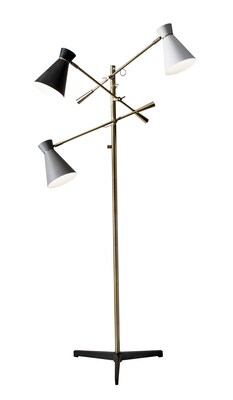 Adesso® Lyle 71H Antique Brass Adjustable 3-Arm Floor Lamp with Cone Shades (3282-21)