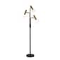 Adesso® Sinclair 70"H Black and Antique Brass 3-Arm LED Floor Lamp with Frosted Glass Shades (3765-01)