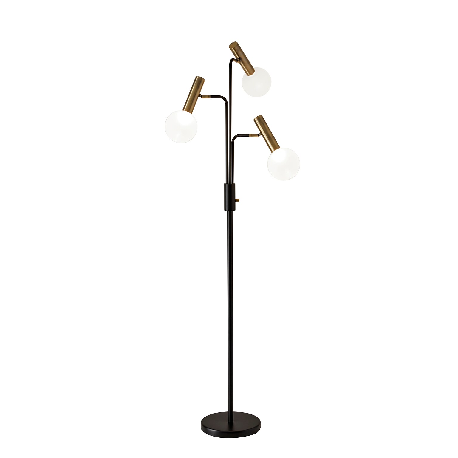 Adesso Sinclair 70H Black and Antique Brass 3-Arm LED Floor Lamp with Frosted Glass Shades (3765-01)