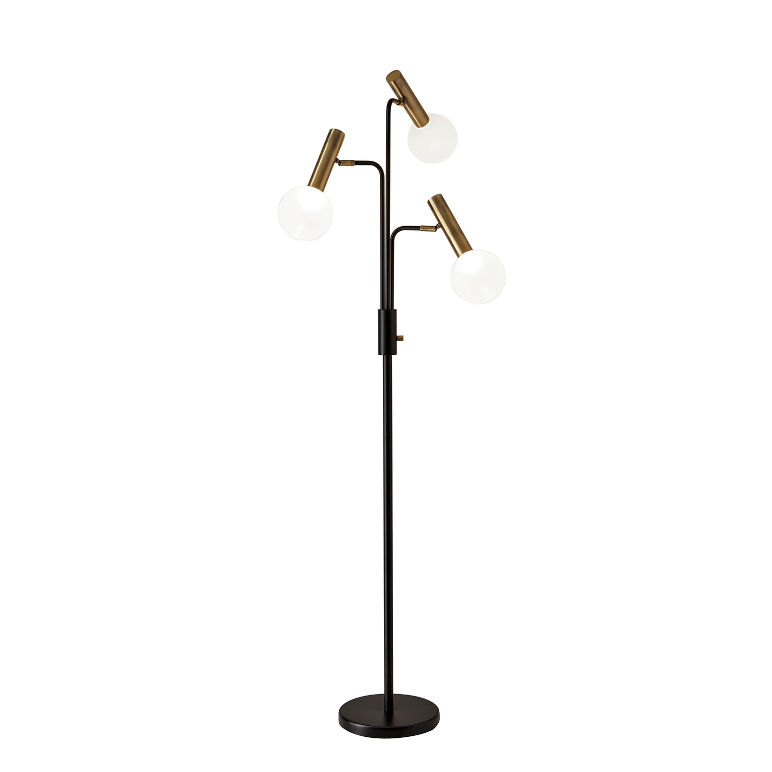 Adesso® Sinclair 70H Black and Antique Brass 3-Arm LED Floor Lamp with Frosted Glass Shades (3765-01)