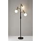 Adesso® Sinclair 70"H Black and Antique Brass 3-Arm LED Floor Lamp with Frosted Glass Shades (3765-01)
