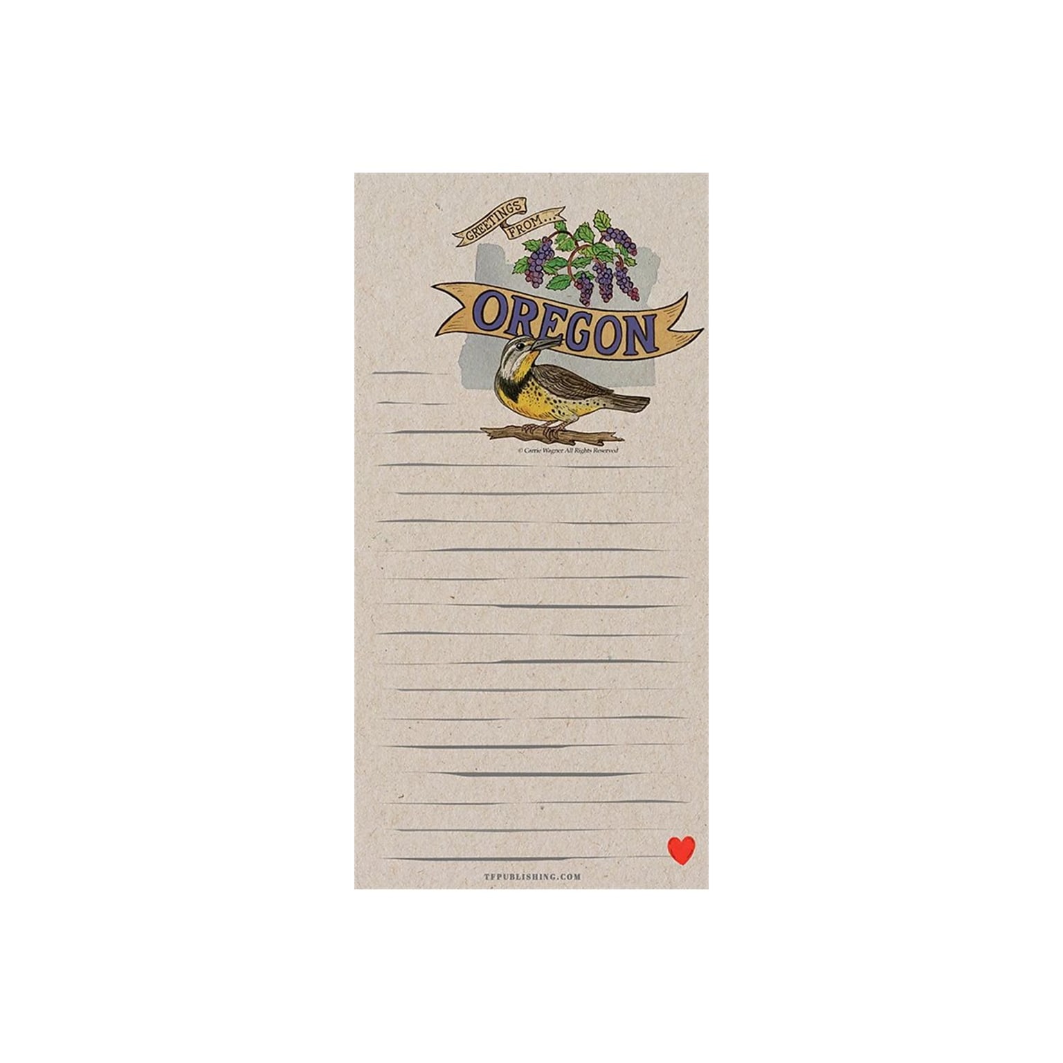 TF Publishing Oregon Memo Magnet Pad, 4 x 8, Line Ruled, Kraft, 52 Sheets/Pad, 1 Pad/Pack (99-OREGMP)