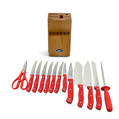 Oster Evansville 14 Piece Cutlery Set with Wood Block, Turquoise