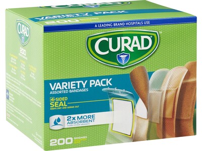 Curad Variety Pack Assorted Adhesive Bandages, 200/Pack (CUR0800RB)