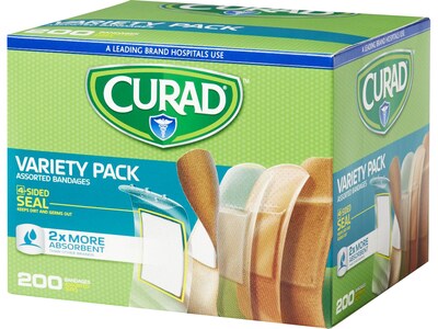 Curad Variety Pack Assorted Adhesive Bandages, 200/Pack (CUR0800RB)