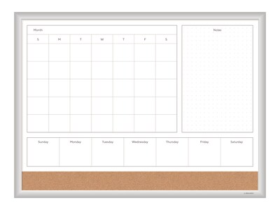 U Brands 4N1 Magnetic Cork & Dry-Erase Calendar Whiteboard, Aluminum Frame, 2 x 1.5 (3890U00-01)