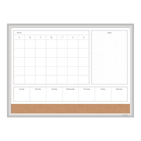 U Brands 4N1 Magnetic Cork & Dry-Erase Calendar Whiteboard, Aluminum Frame, 2 x 1.5 (3890U00-01)