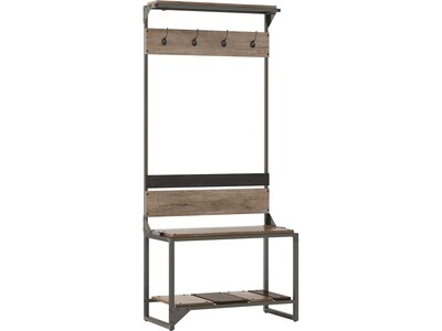 Bush Furniture Refinery Hall Tree With Shoe Storage Bench, Rustic Gray/Charred Wood (RFY012RG)