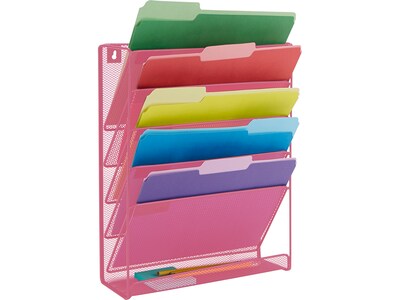 Mind Reader Network Collection Vertical File Storage Basket Rack Floor or Mounted, Pink (MAGSTACK-PN