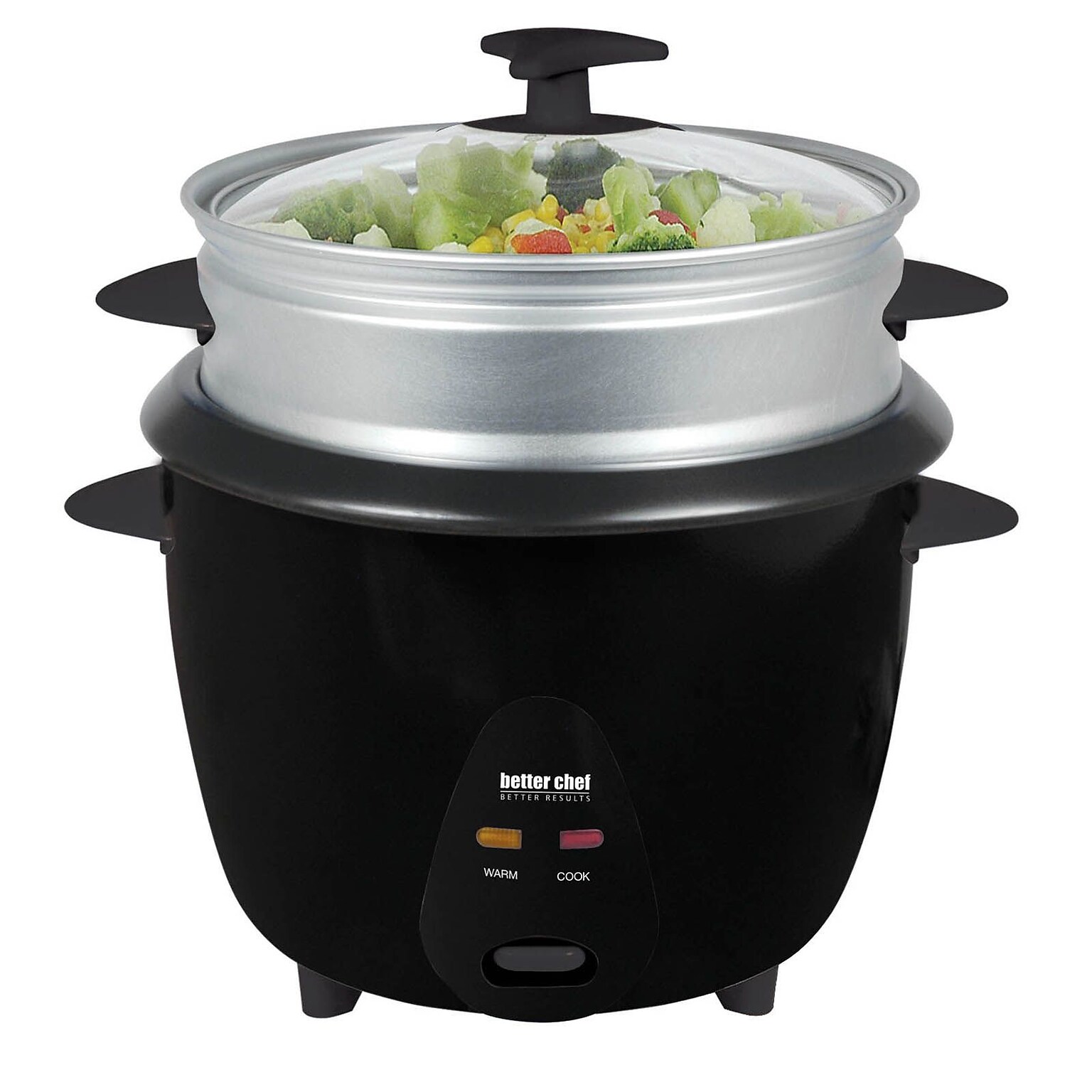 Better Chef 5 Cup Rice Cooker with Food Steamer Attachment Black (IM-406ST)