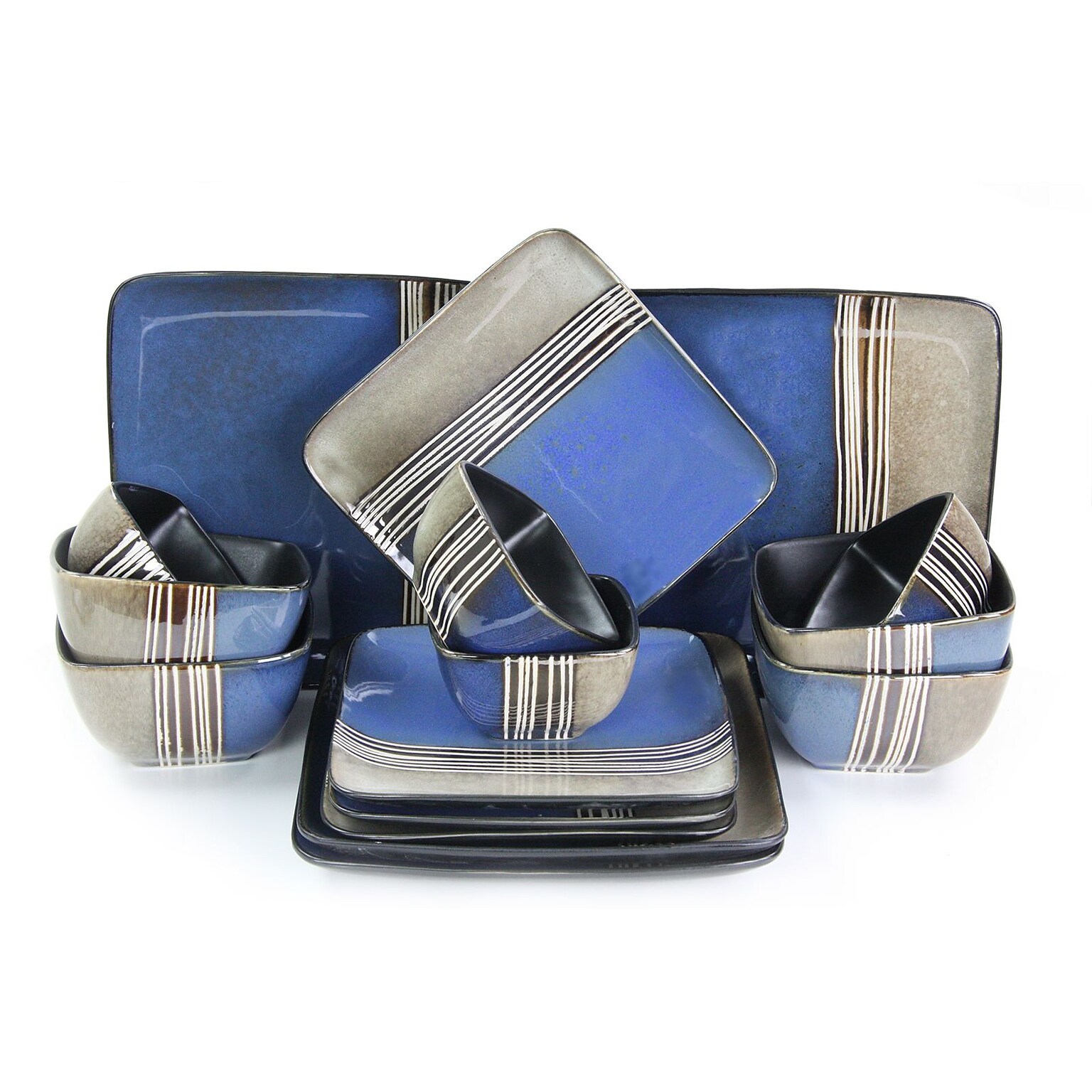 Elama Uptown Loft 16 Piece Double Bowl Stoneware Dinnerware Set 93597913M