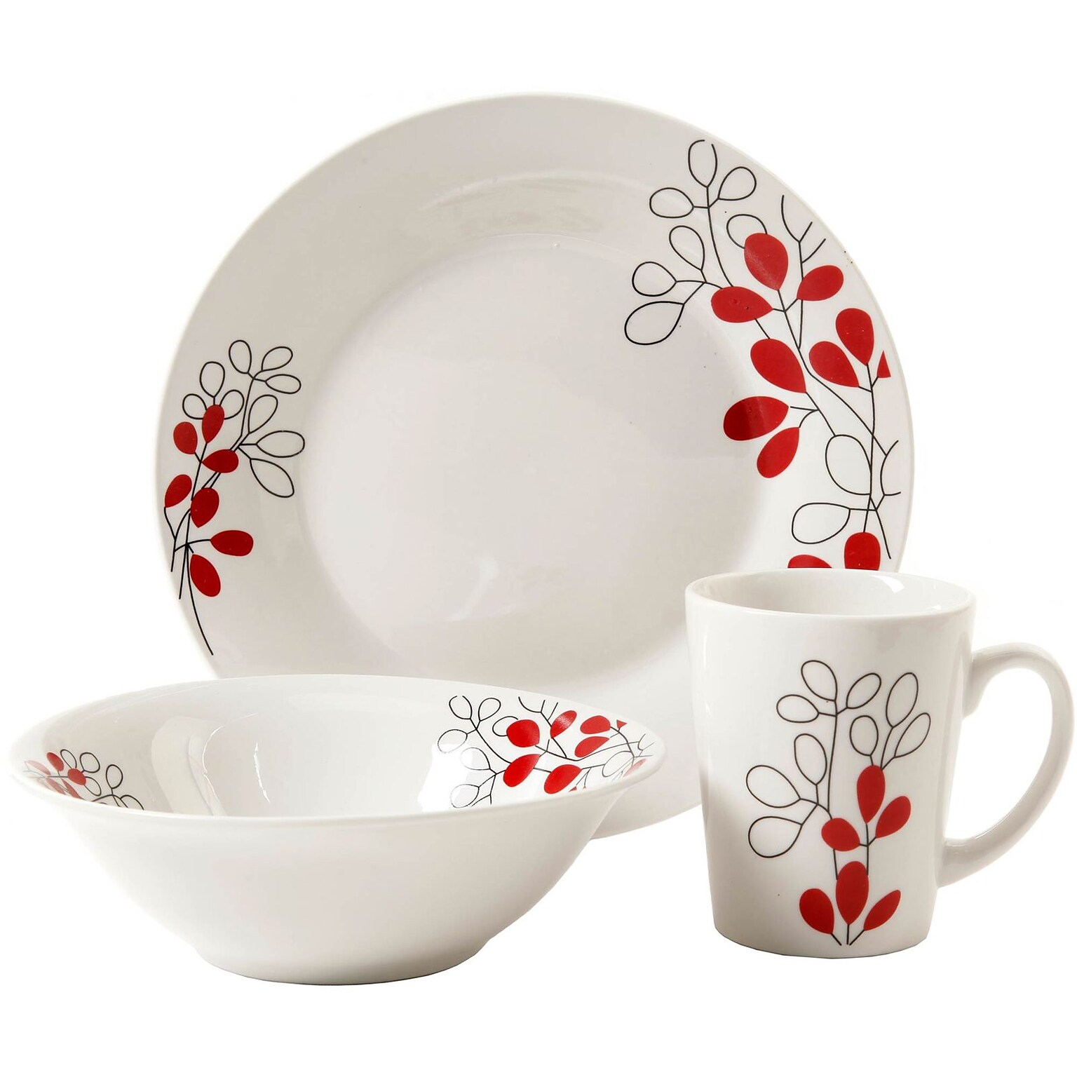 Gibson Scarlet Leaves 12 pc Dinnerware Set White 93586765M