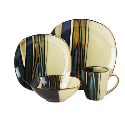 Matrice 16 Piece Dinnerware Set, Blue/Brown