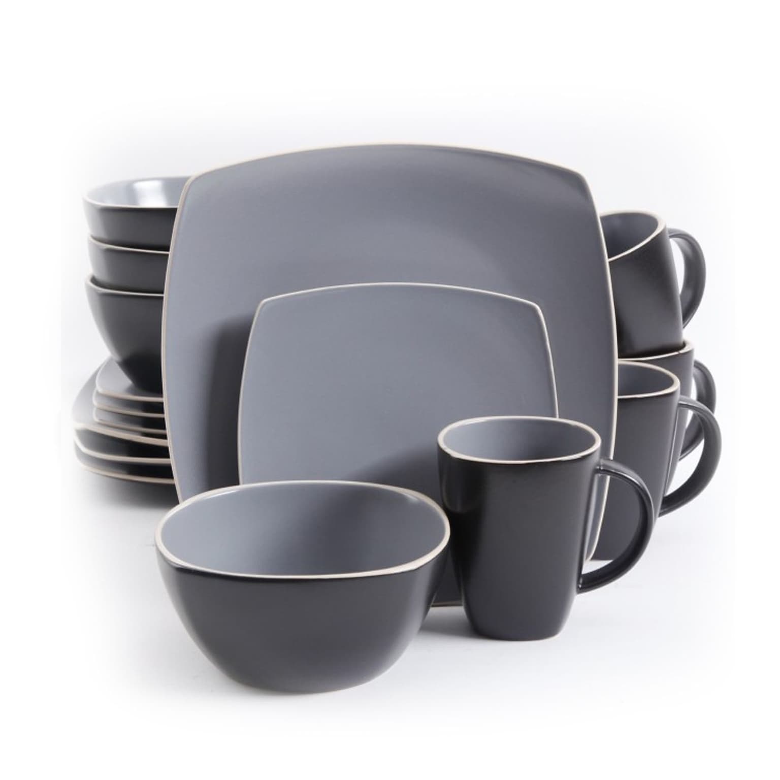 Gibson Soho Lounge Matte 16pc Dinnerware Set, Gray/Black 93597336M