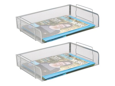 Mind Reader Stackable Side Loading Letter Tray, Silver Metal Mesh, 2/Pack (DSTACK2-SIL)