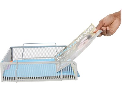 Mind Reader Stackable Side Loading Letter Tray, Silver Metal Mesh, 2/Pack (DSTACK2-SIL)
