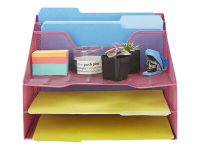 Mind Reader 5-Compartment Wire Mesh File Organizer, Pink (MESHBOX5-PNK)