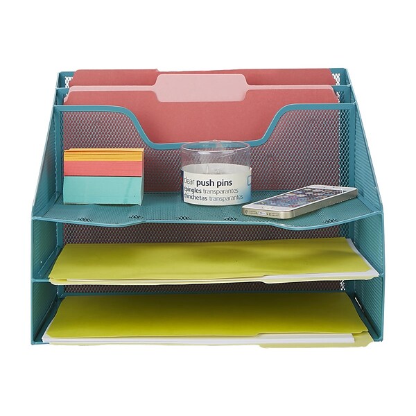 Mind Reader 5-Compartment Wire Mesh File Organizer, Turquoise (MESHBOX5-TUR)