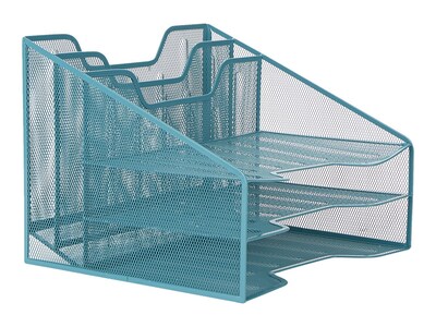 Mind Reader 5-Compartment Wire Mesh File Organizer, Turquoise (MESHBOX5-TUR)