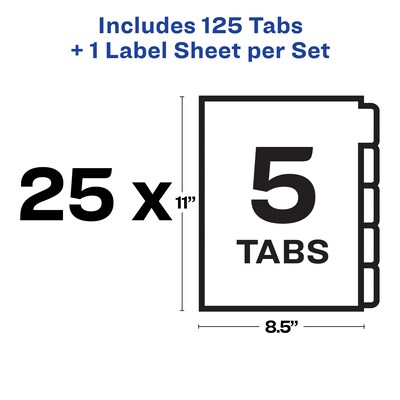 Avery Index Maker Unpunched Paper Dividers with Print & Apply Label Sheets, 5 Tabs, White, 25 Sets/Pack (11443)