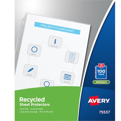 Avery Recycled Economy Weight Sheet Protectors, 8-1/2 x 11, Semi-Clear, 100/Box (75537)