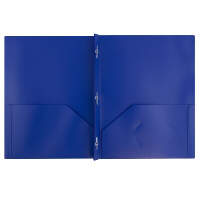 JAM Paper Plastic POP 2-Pocket  Folders with Metal Prong Fastener, Deep Blue, 6/Pack (313525335)
