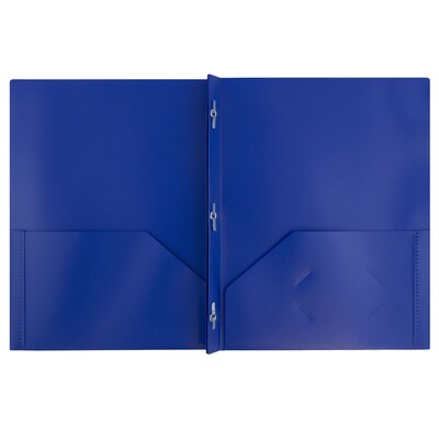 JAM Paper POP 2-Pocket Plastic Folders with Fastener, Deep Blue, 6/Pack (313525335)