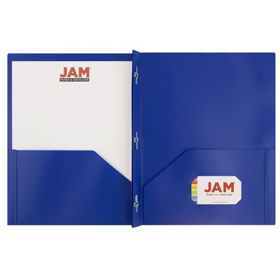 JAM Paper POP 2-Pocket Plastic Folders with Fastener, Deep Blue, 6/Pack (313525335)