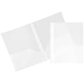 JAM Paper POP 2-Pocket Plastic Folders with Metal Prongs Fastener Clasps, Clear, 96/Pack (382ECcldb)