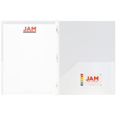 JAM Paper POP 2-Pocket Plastic Folders with Metal Prongs Fastener Clasps, Clear, 6/Pack (382ECcldd)