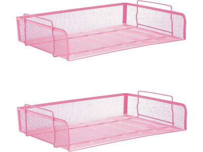 Mind Reader Network Collection Stackable Side Loading Letter Tray, Pink Metal Mesh, 2/Set (DSTACK2-P