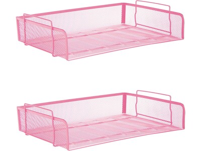 Mind Reader Network Collection Stackable Side Loading Letter Tray, Pink Metal Mesh, 2/Set (DSTACK2-PNK)