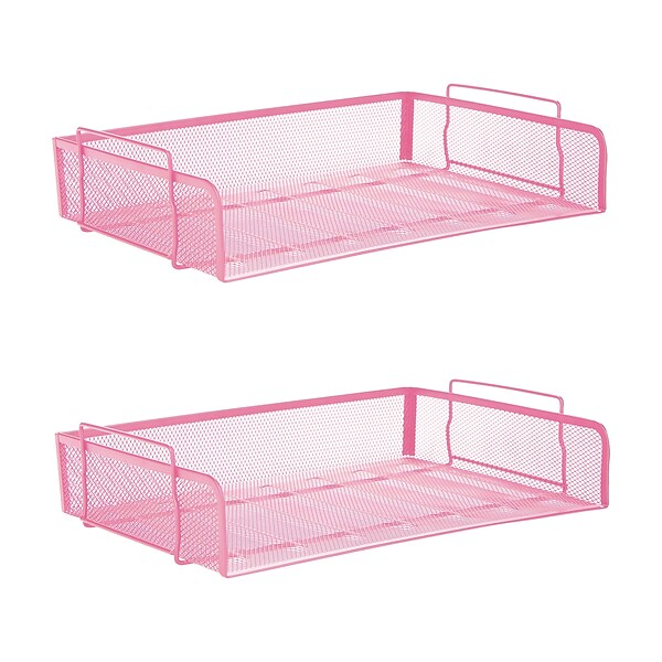 Mind Reader Network Collection Stackable Side Loading Letter Tray, Pink Metal Mesh, 2/Set (DSTACK2-PNK)