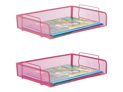 Mind Reader Network Collection Stackable Side Loading Letter Tray, Pink Metal Mesh, 2/Set (DSTACK2-P