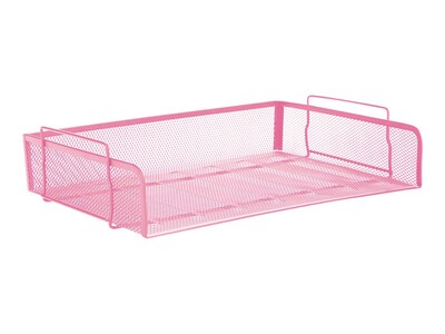 Mind Reader Network Collection Stackable Side Loading Letter Tray, Pink Metal Mesh, 2/Set (DSTACK2-PNK)