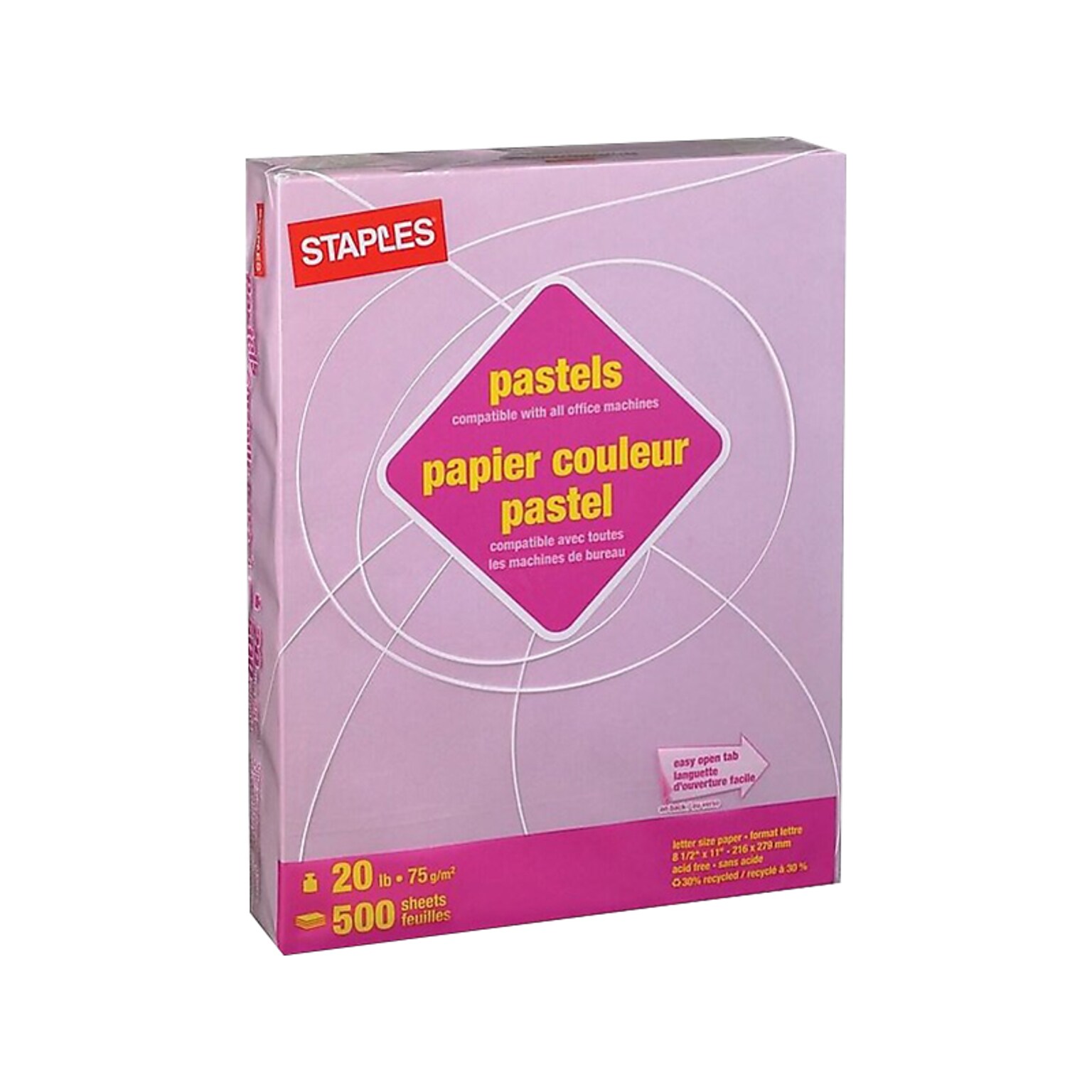 Staples Pastel 30% Recycled Multipurpose Colored Paper, 20 Lbs., 8.5 x 11, Lilac, 500/Ream (14782)