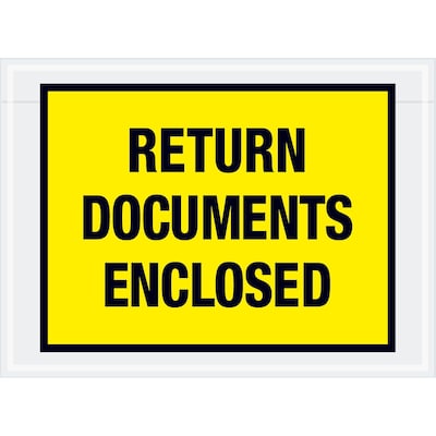 Tape Logic® Return Documents Enclosed Envelopes, 7 1/2 x 5 1/2, Yellow, 1000/Case (PL448)