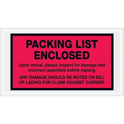 Tape Logic® Packing List Enclosed Envelopes, 5 1/2 x 10, Red, 1000/Case (PL469)