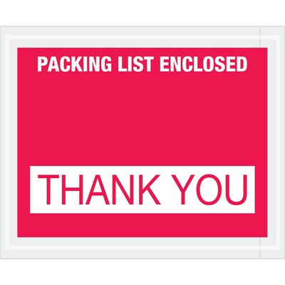 Tape Logic® "Packing List Enclosed - Thank You" Envelopes, 4 1/2" x 5 1/2", Red, 1000/Case (PL480)