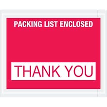 Tape Logic® Packing List Enclosed - Thank You Envelopes, 4 1/2 x 5 1/2, Red, 1000/Case (PL480)