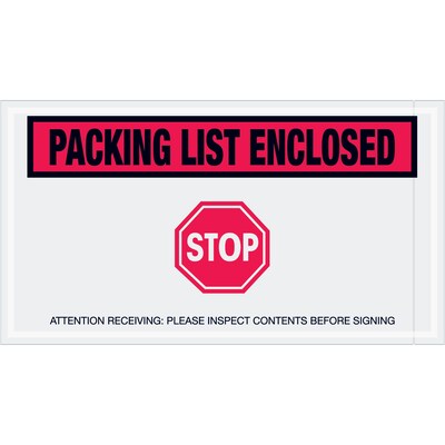 Tape Logic® Packing List Enclosed - Stop Envelopes, 5 1/2 x 10, Red, 1000/Case (PL492)