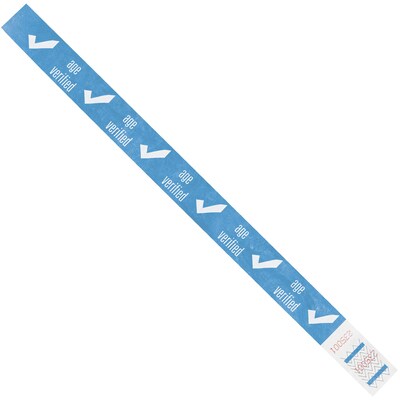 Tyvek® Wristbands, 3/4 x 10, Blue Age Verified, 500/Case (WR102BE)