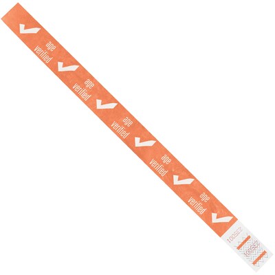 Tyvek® Wristbands, 3/4 x 10, Orange Age Verified, 500/Case (WR102OR)